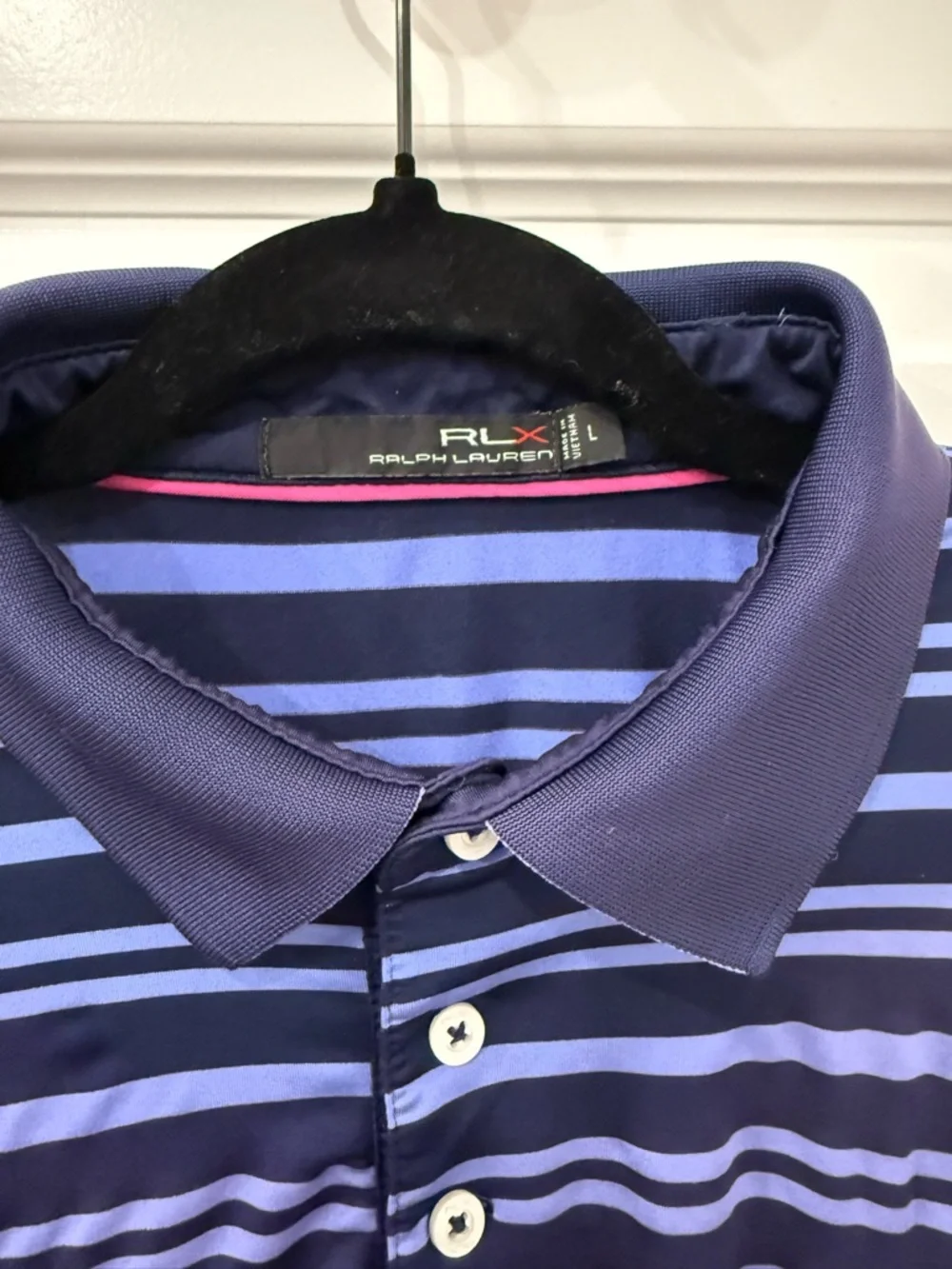 Men's Striped Polo Shirt - Navy and Light Blue